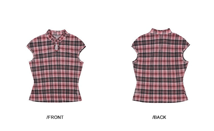EZEK&STUDIO Chinese style plaid short sleeve T-shirt