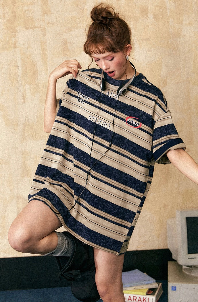 EZEK&STUDIO American retro striped short sleeve T-shirt