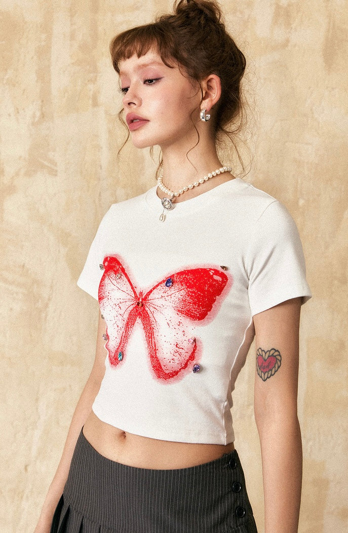 EZEK&STUDIO Butterfly print short sleeve T-shirt