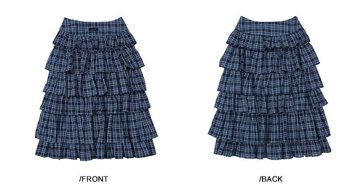 EZEK&STUDIO Blue plaid casual long skirt