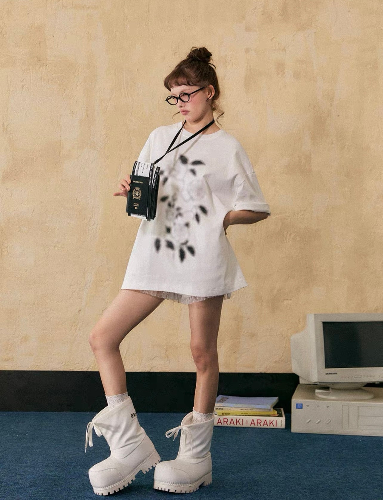 EZEK&STUDIO Hazy rose print short sleeve T-shirt