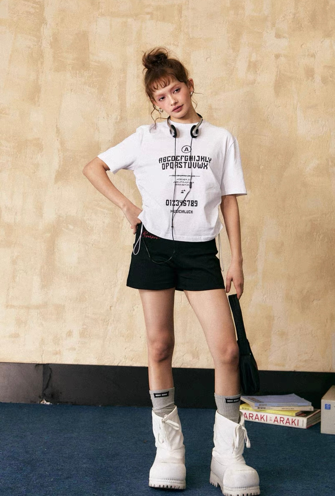 EZEK&STUDIO American Retro White Print Short Sleeve T-shirt