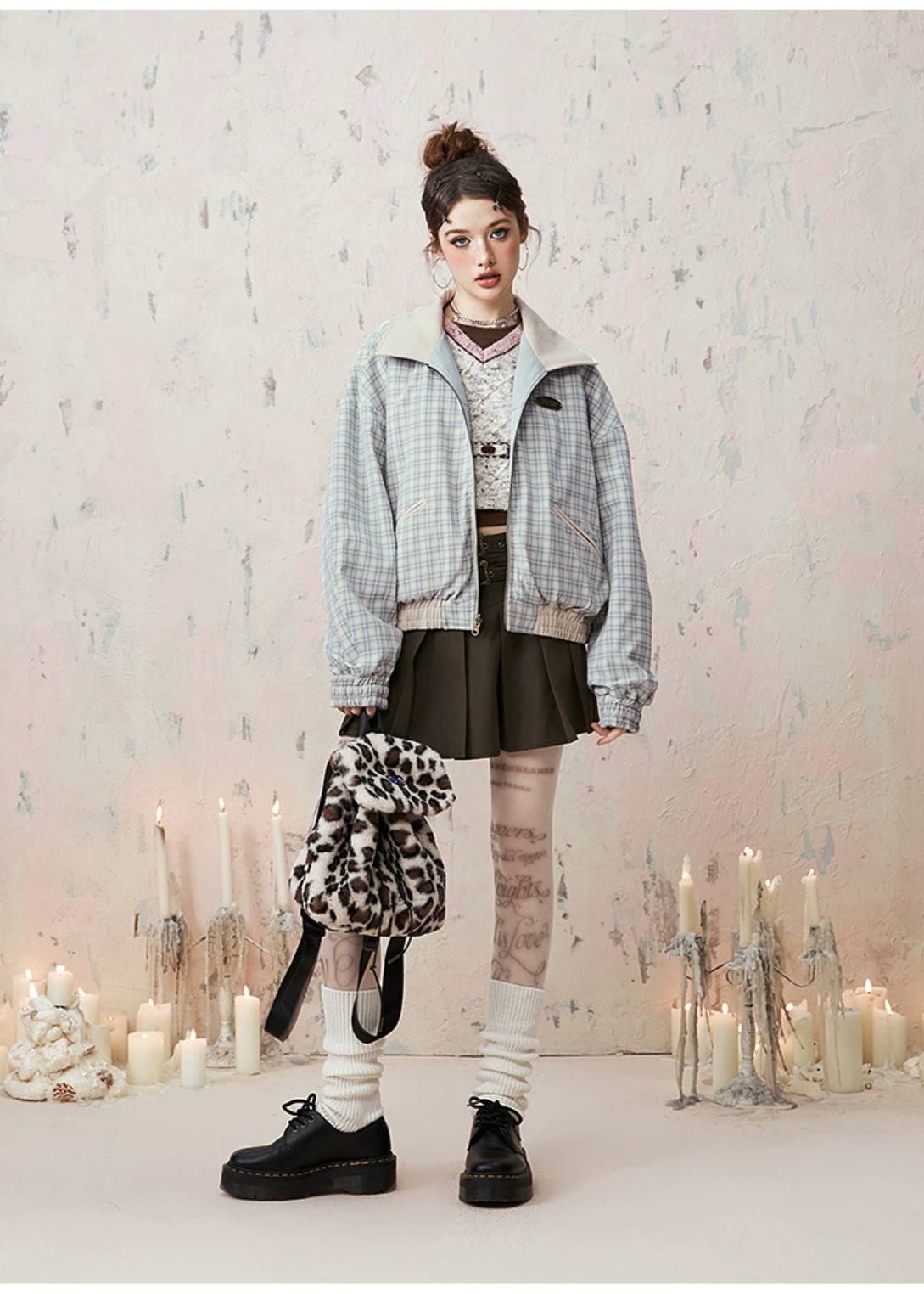 I'M ONE american vintage check reversible short jacket
