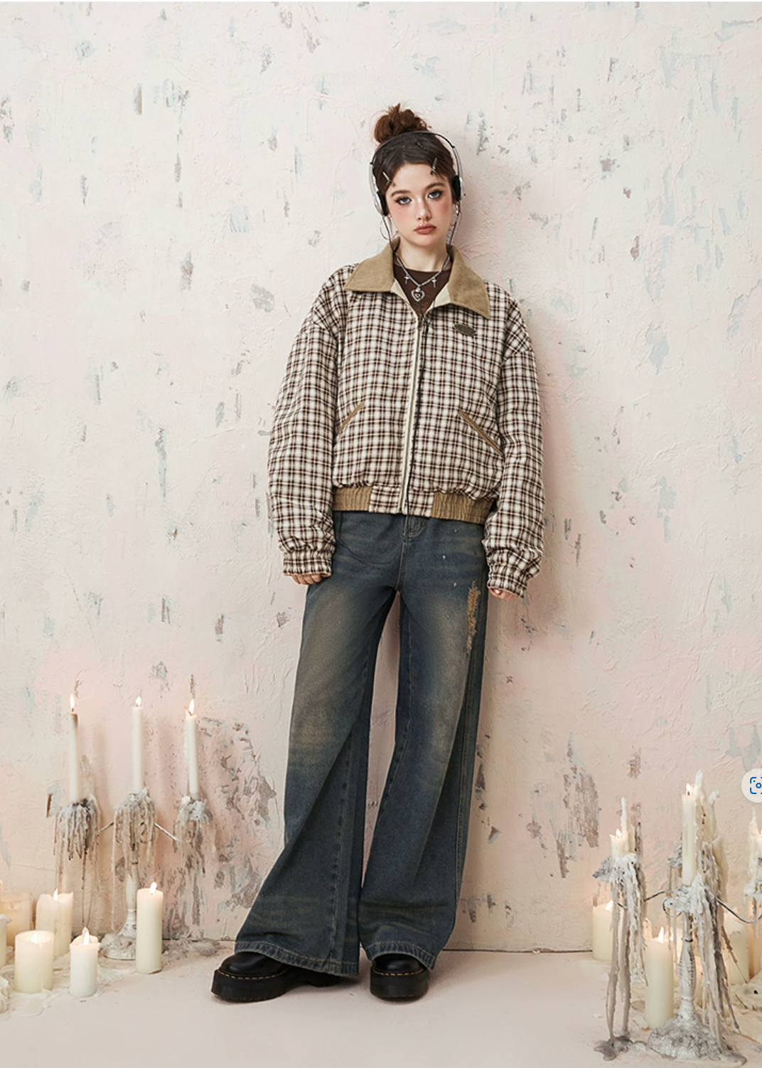 I'M ONE american vintage check reversible short jacket