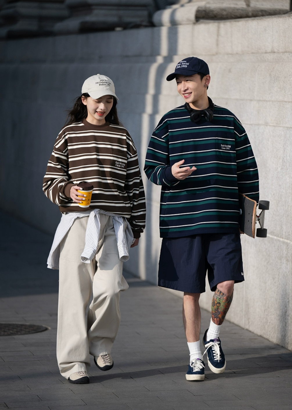 BELLKENIDE Retro Striped Long Sleeve Loose T-Shirt