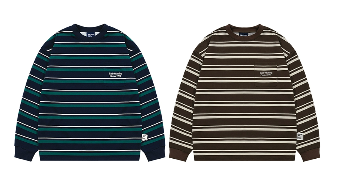 BELLKENIDE Retro Striped Long Sleeve Loose T-Shirt