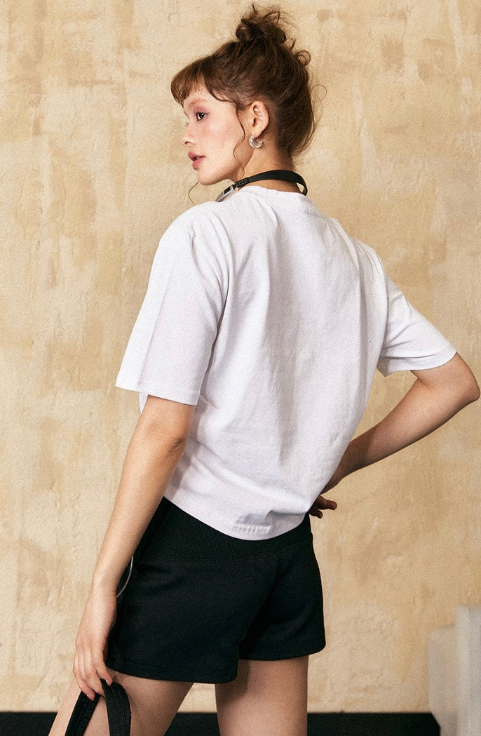 EZEK&STUDIO American Retro White Print Short Sleeve T-shirt
