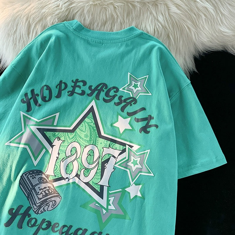 Konggeins American Retro star print short sleeve T-shirt