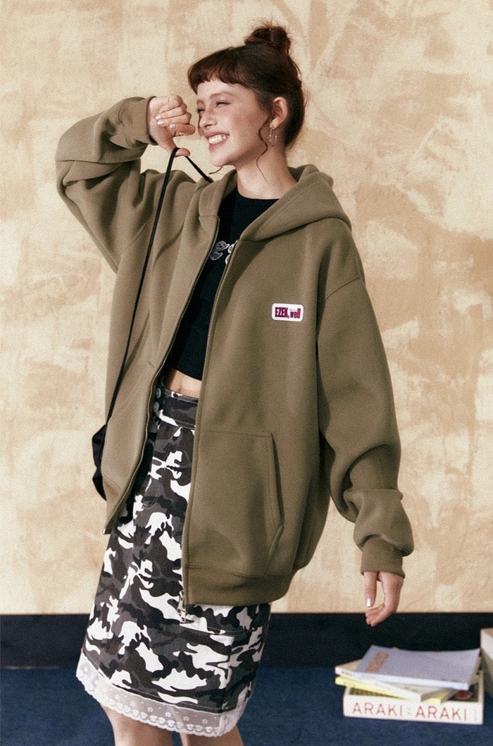 EZEK&STUDIO American Retro Zipper Cardigan Sweetshirt