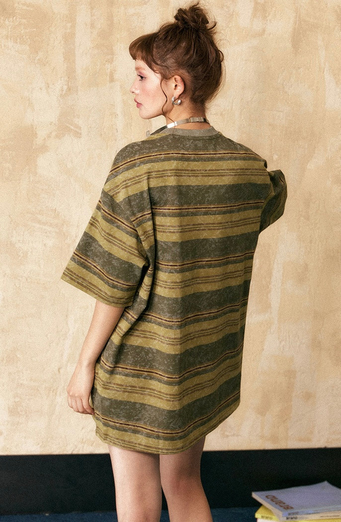EZEK&STUDIO American retro striped short sleeve T-shirt