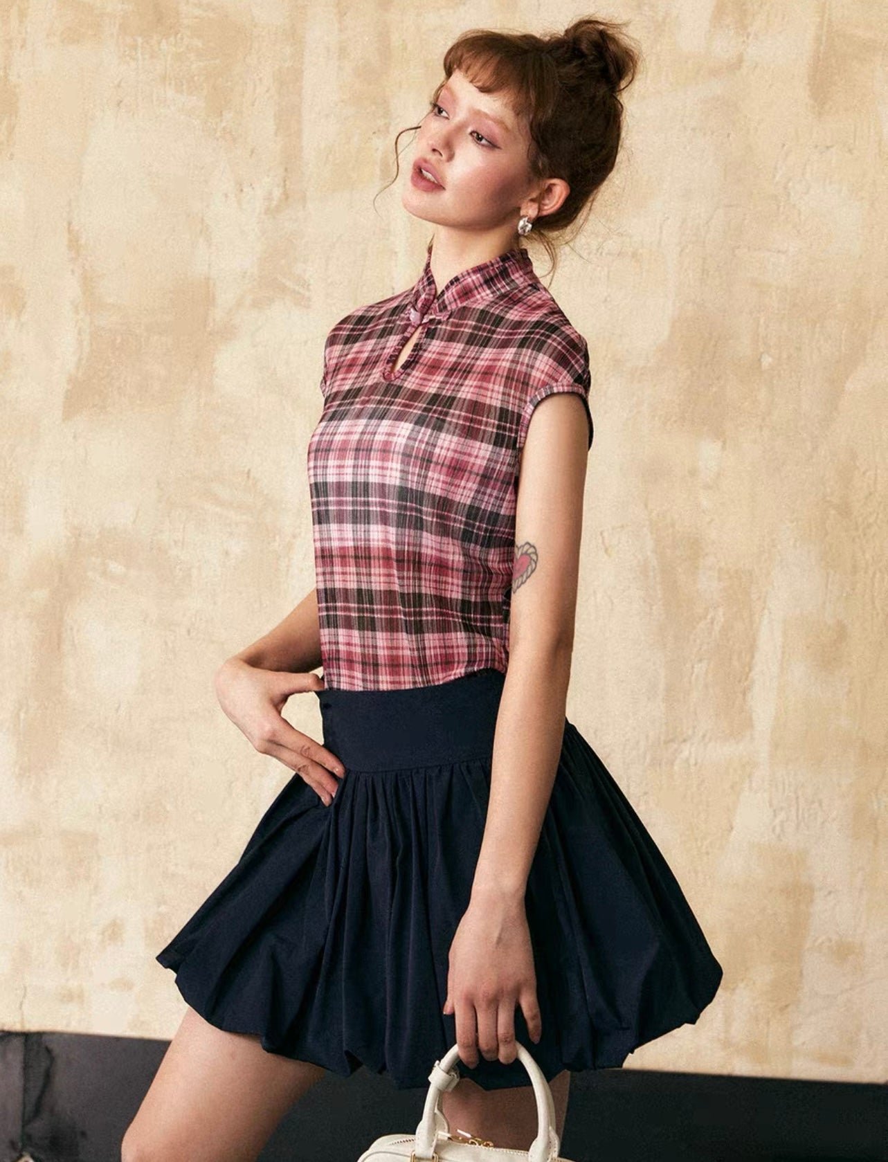 EZEK&STUDIO Chinese style plaid short sleeve T-shirt