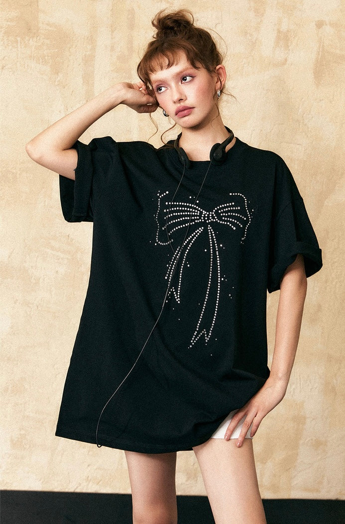 EZEK&STUDIO Ribbon Black short sleeve T-shirt