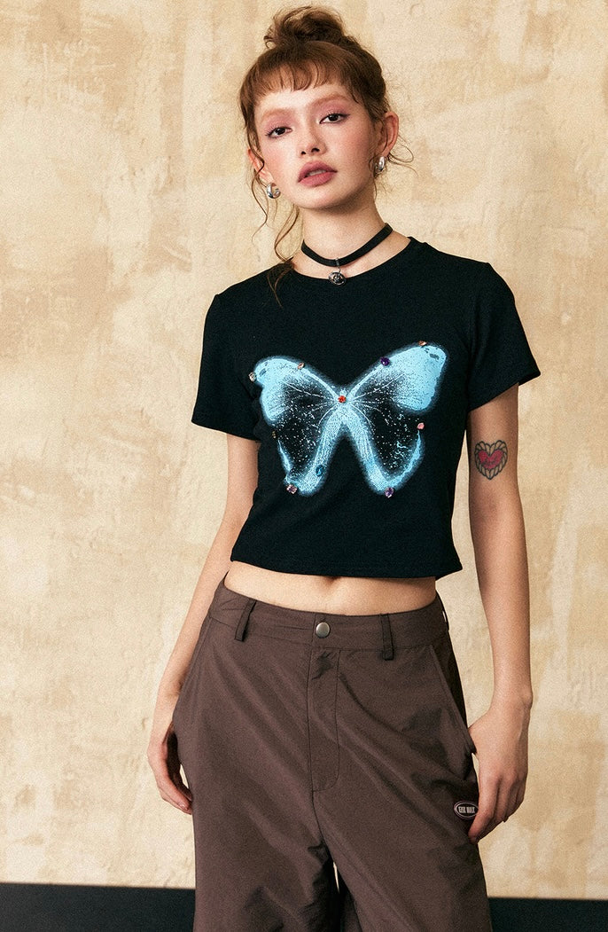EZEK&STUDIO Butterfly print short sleeve T-shirt