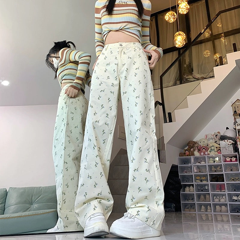 Konggeins Korean floral casual pants