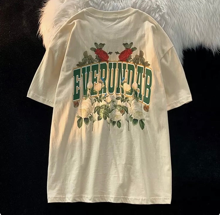 Konggeins Retro rose short sleeve T-shirt