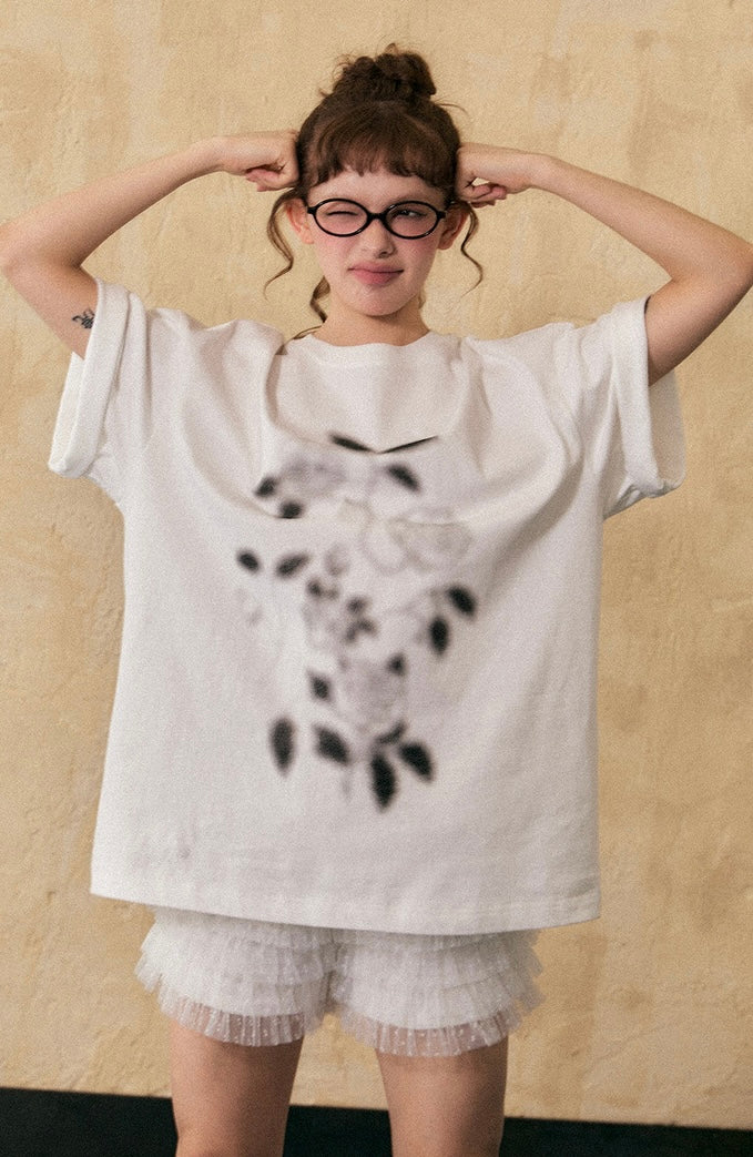 EZEK&STUDIO Hazy rose print short sleeve T-shirt