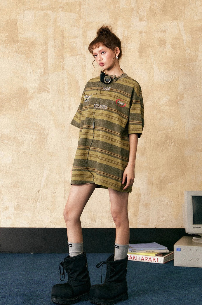 EZEK&STUDIO American retro striped short sleeve T-shirt