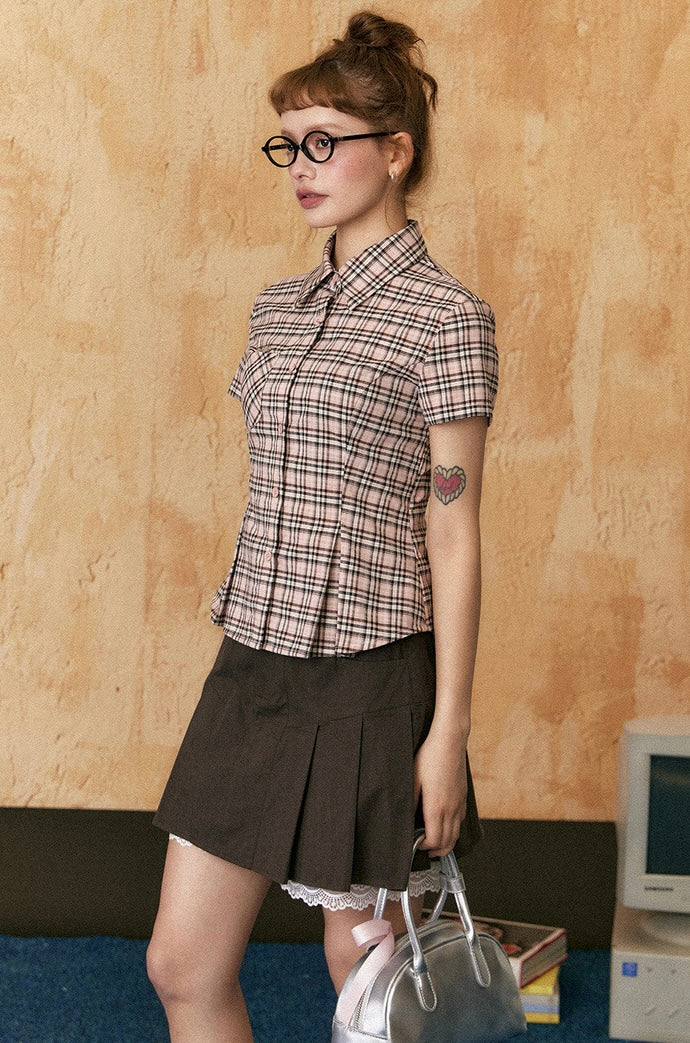 EZEK&STUDIO American retro plaid short sleeve shirt