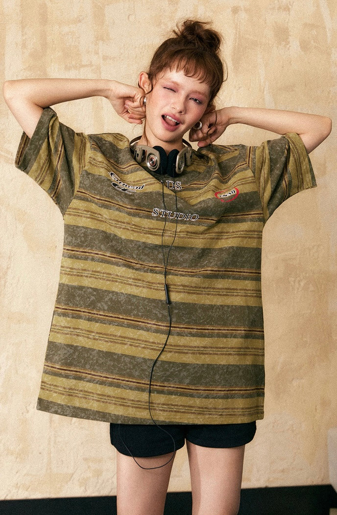 EZEK&STUDIO American retro striped short sleeve T-shirt