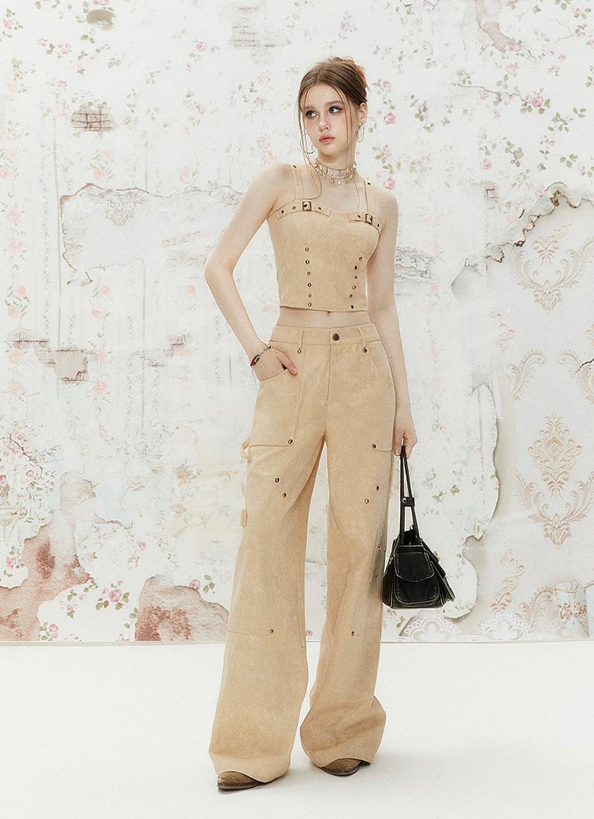 I'M ONE Retro distressed high waist slim overalls