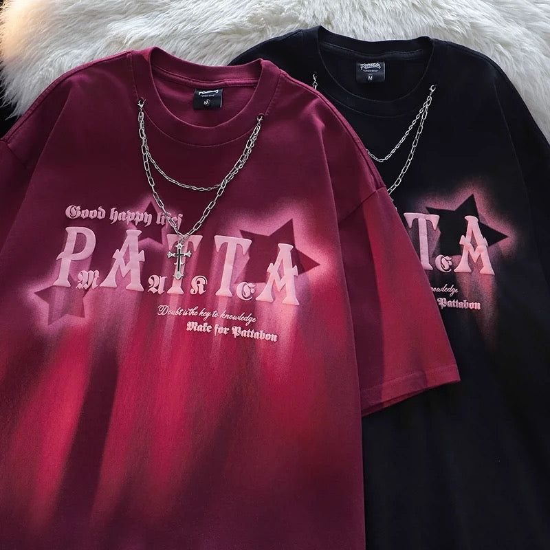 Konggeins Street Cross necklace short sleeve T-shirt