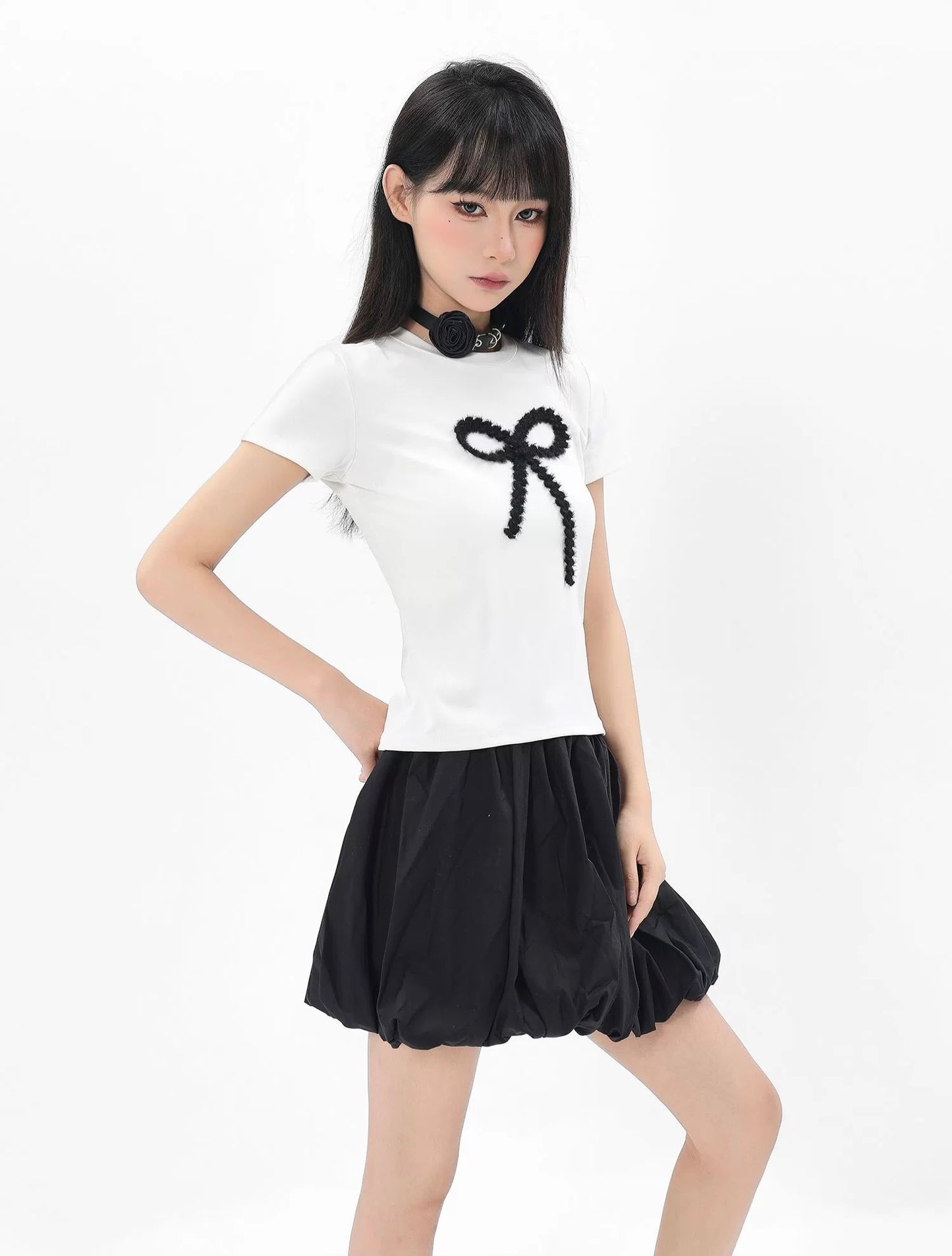 ARCG アメリカン ホワイト リボン半袖 T シャツ