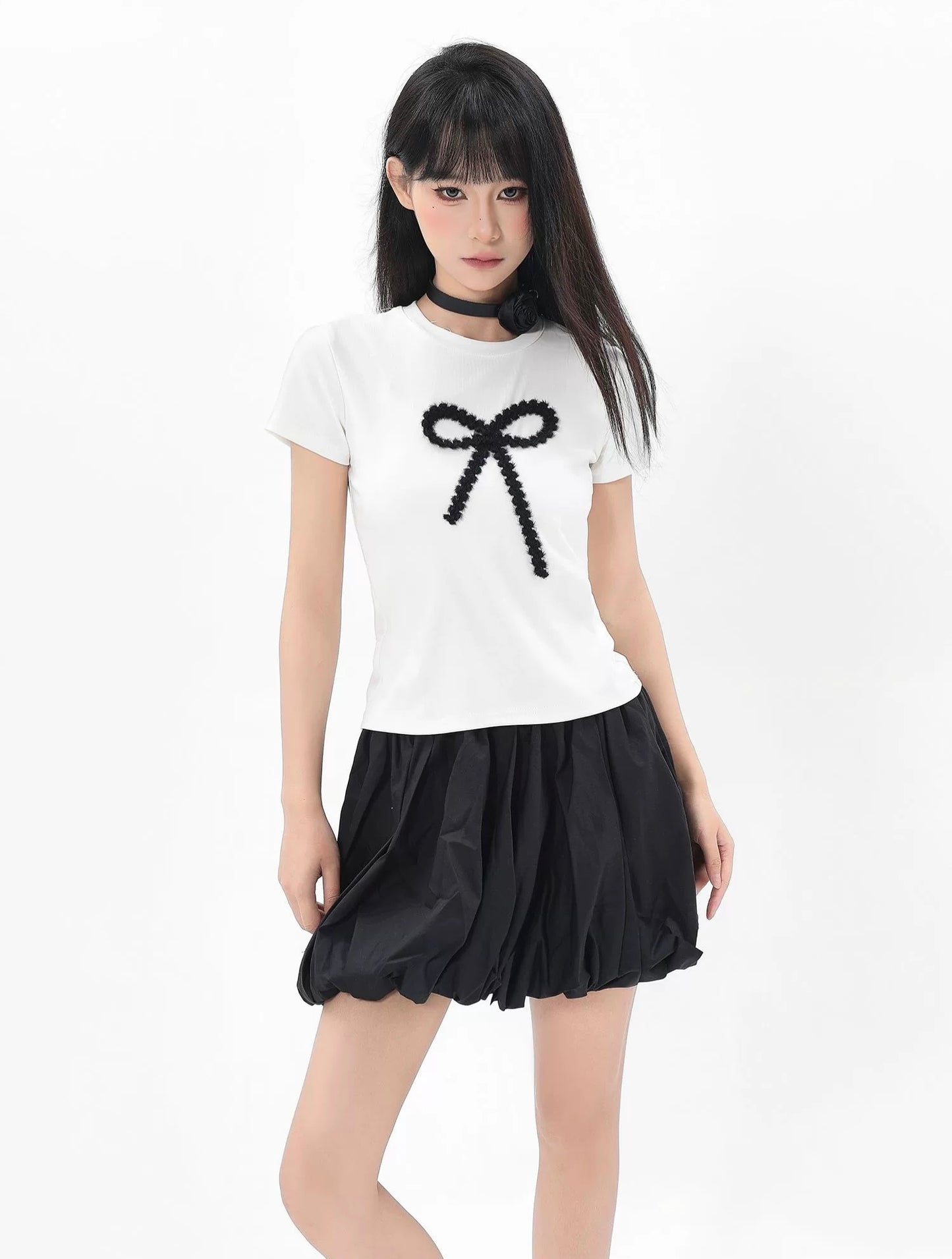 ARCG アメリカン ホワイト リボン半袖 T シャツ
