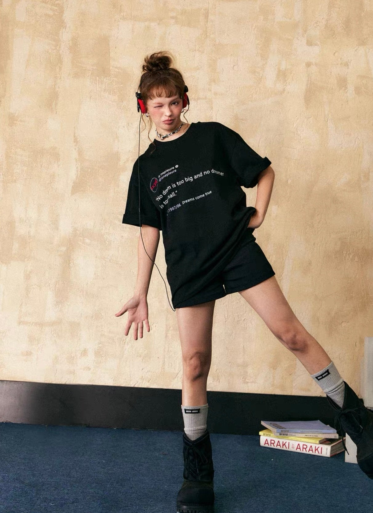 EZEK&STUDIO American Letter Black Short Sleeve T-Shirt