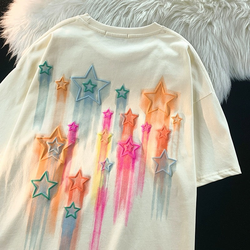 Konggeins American retro loose star print short sleeve T-shirt