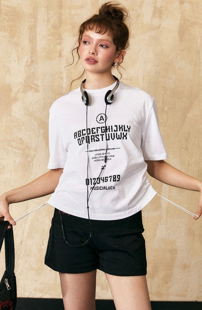 EZEK&STUDIO American Retro White Print Short Sleeve T-shirt