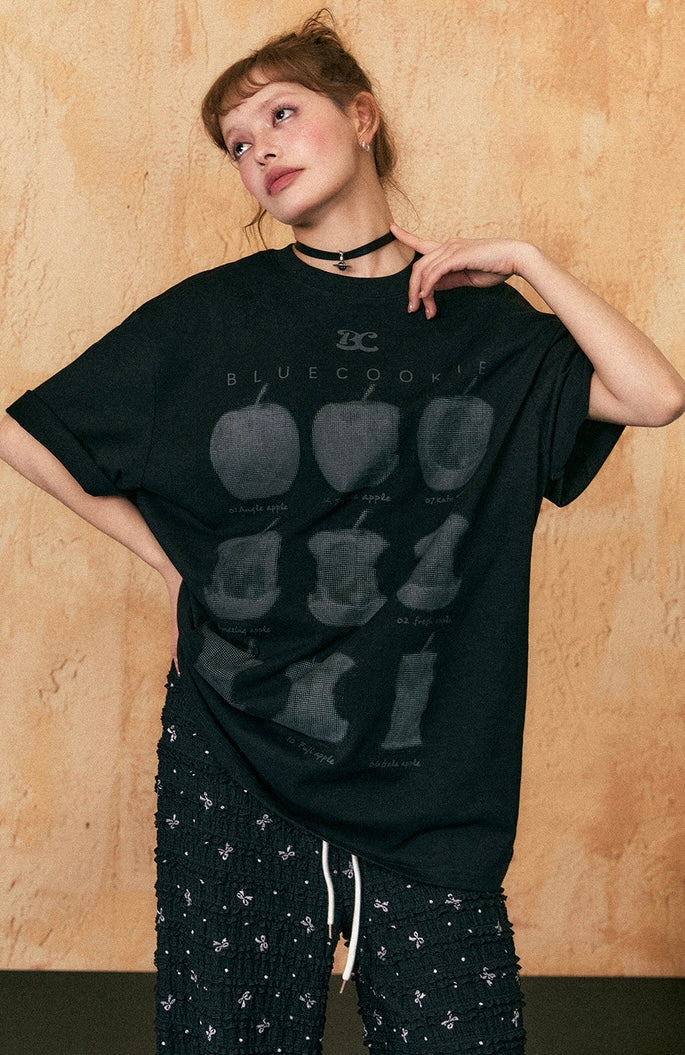 EZEK&STUDIO Apple print loose short sleeve T-shirt