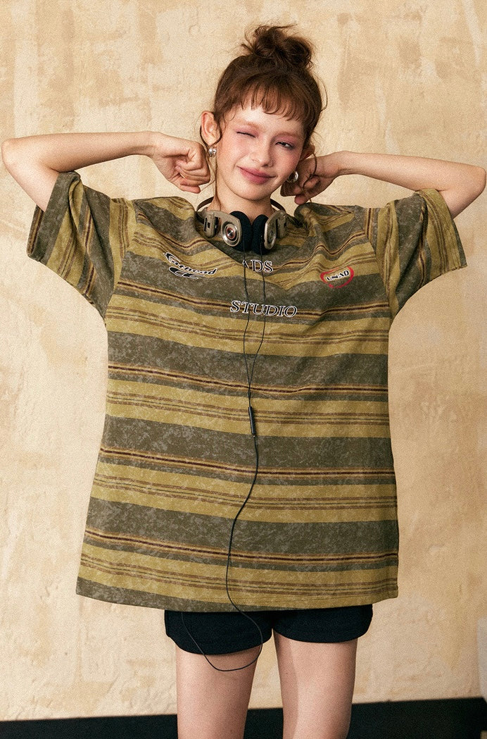 EZEK&STUDIO American retro striped short sleeve T-shirt