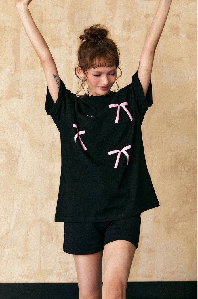 EZEK&STUDIO American Retro ribbon Short Sleeve T-Shirt