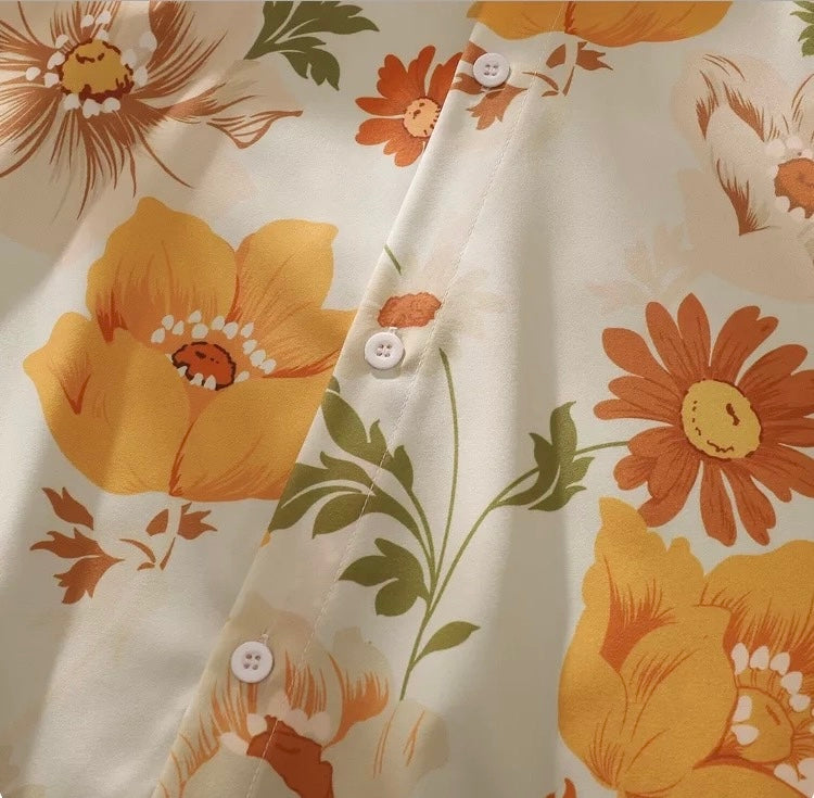 Konggeins Retro floral print short sleeve shirt