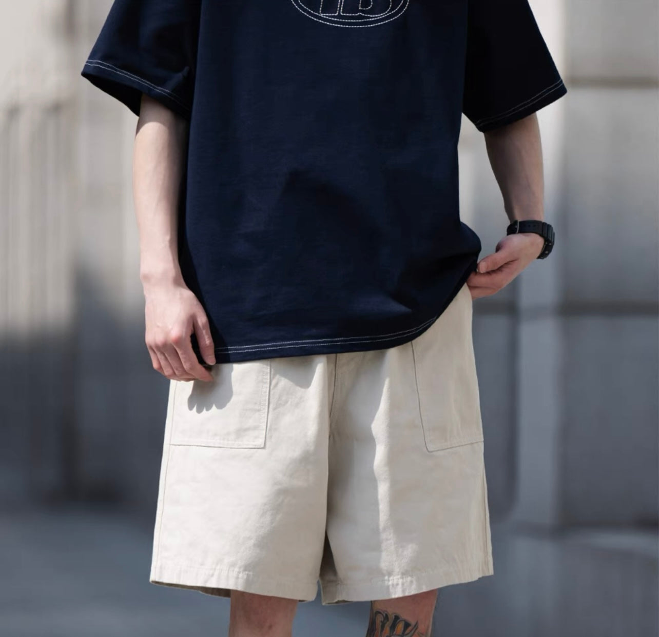 BELLKENIDE Retro cotton plain casual Shorts