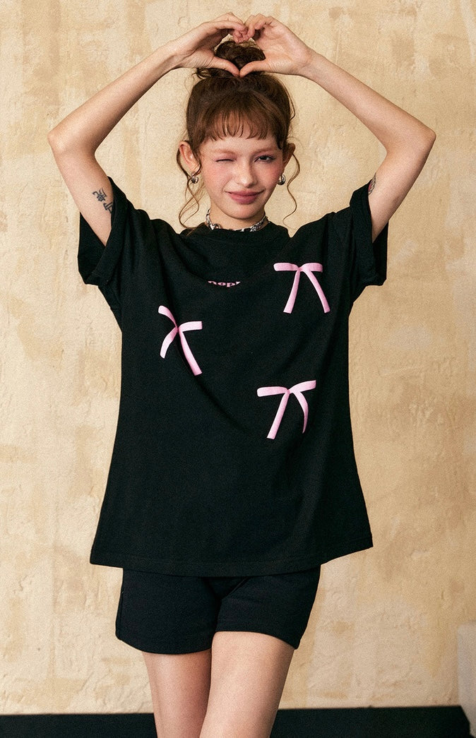 EZEK&STUDIO American Retro ribbon Short Sleeve T-Shirt