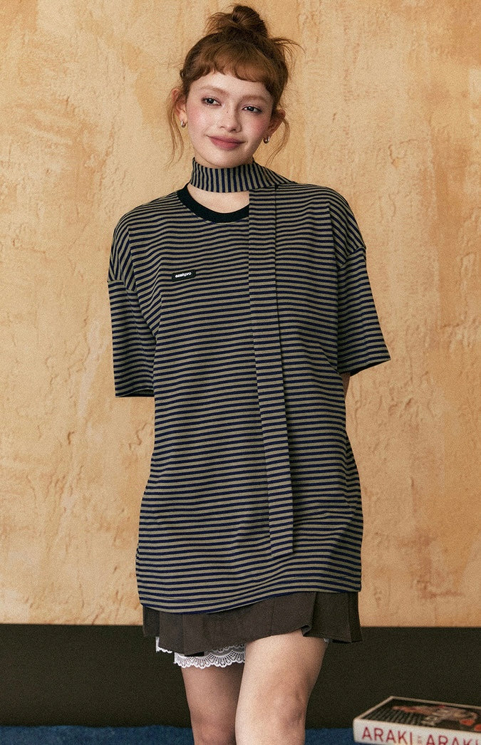 EZEK&STUDIO Casual Retro Striped Short Sleeve T-Shirt