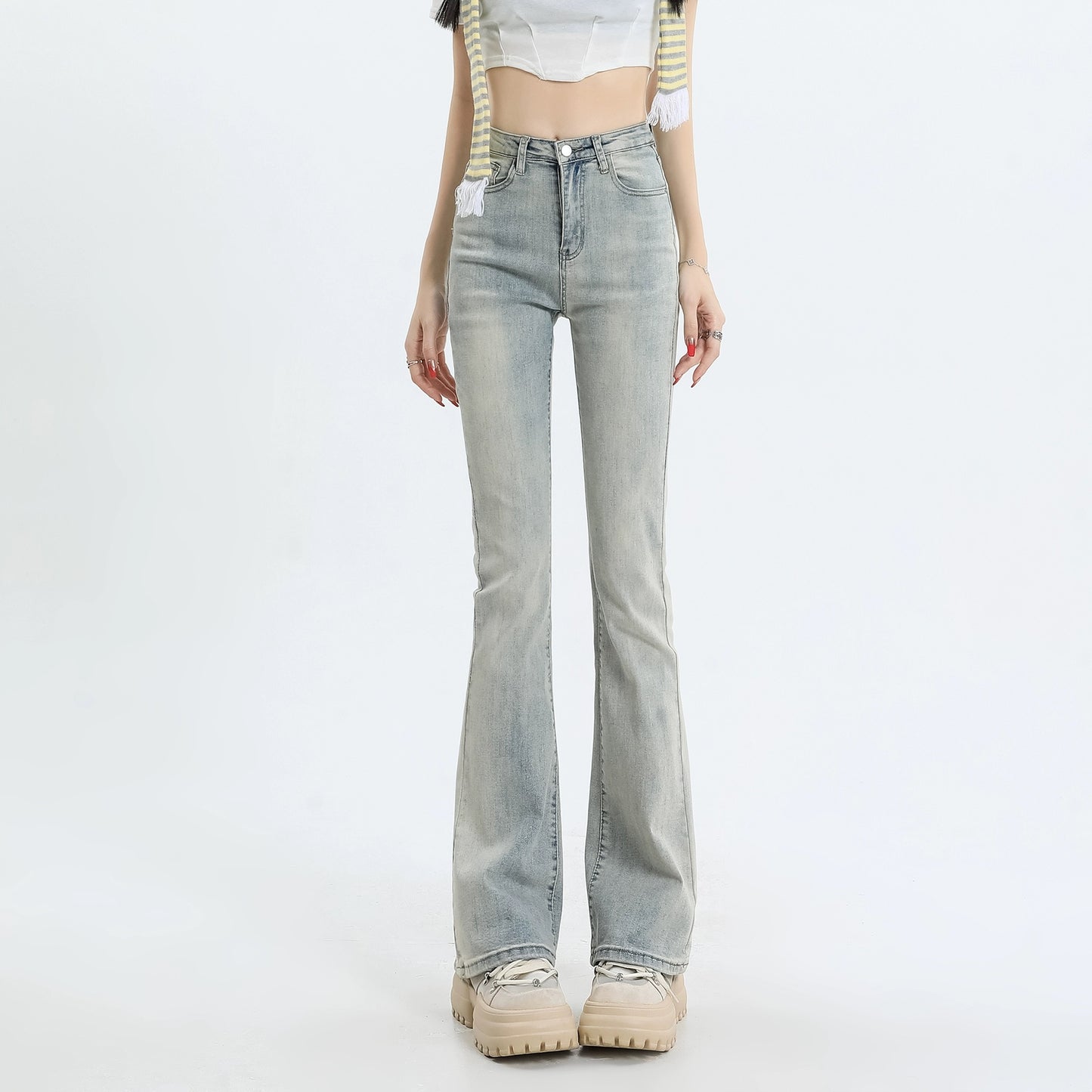 Konggeins Retro yellow bootcut slim jeans