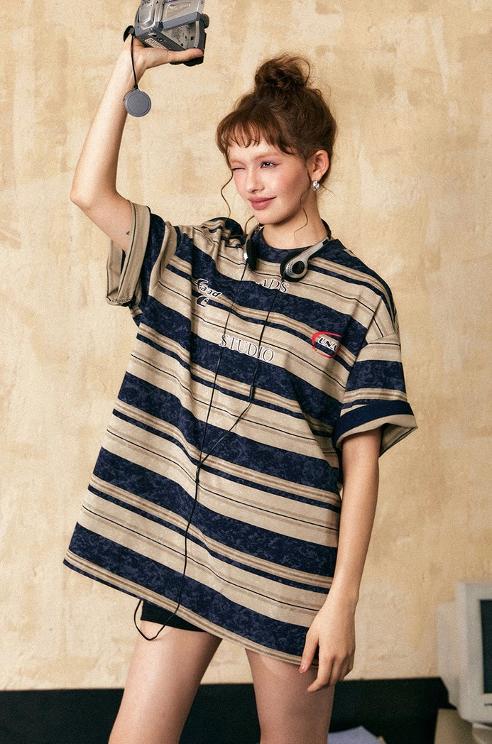EZEK&STUDIO American retro striped short sleeve T-shirt