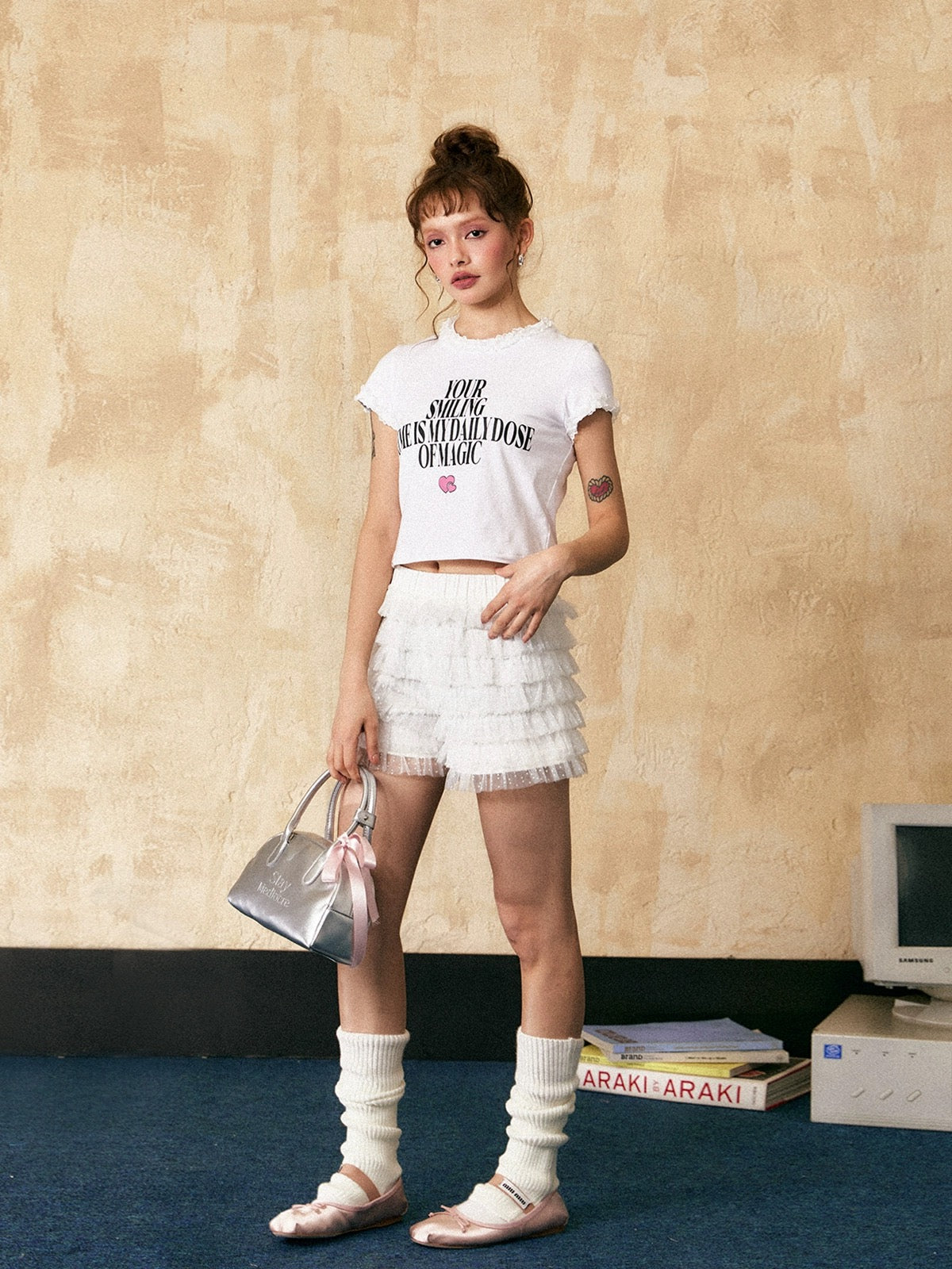 EZEK&STUDIO Lace slim short sleeve T-shirt