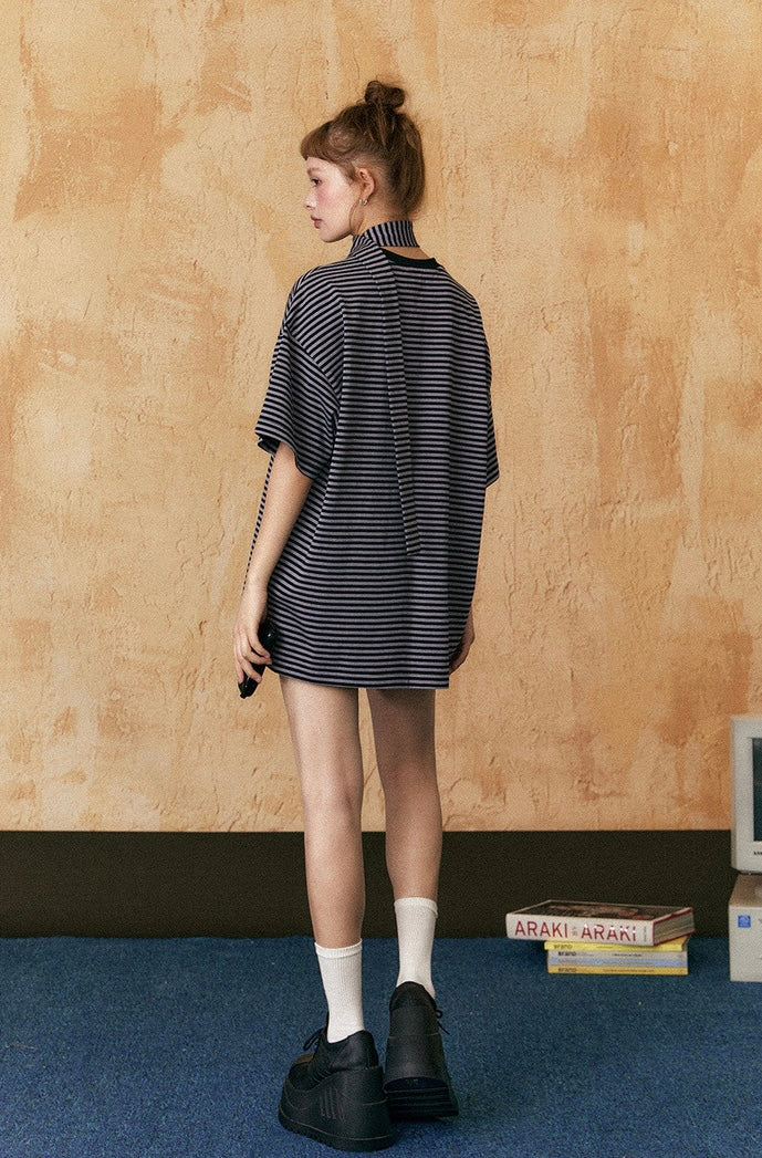 EZEK&STUDIO Casual Retro Striped Short Sleeve T-Shirt