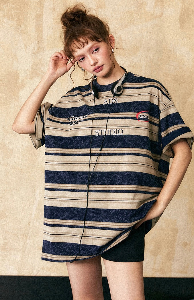 EZEK&STUDIO American retro striped short sleeve T-shirt