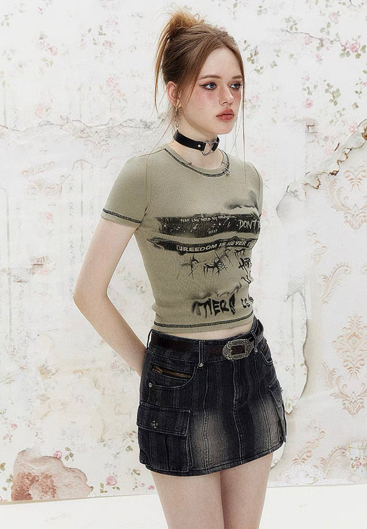 I'M ONE American Retro Graffiti Print Short Sleeve T-Shirt