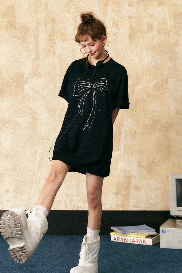 EZEK&STUDIO Ribbon Black short sleeve T-shirt