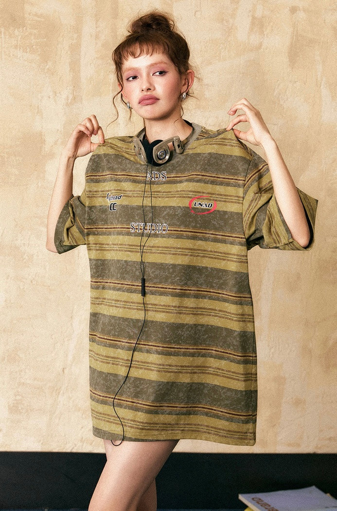 EZEK&STUDIO American retro striped short sleeve T-shirt