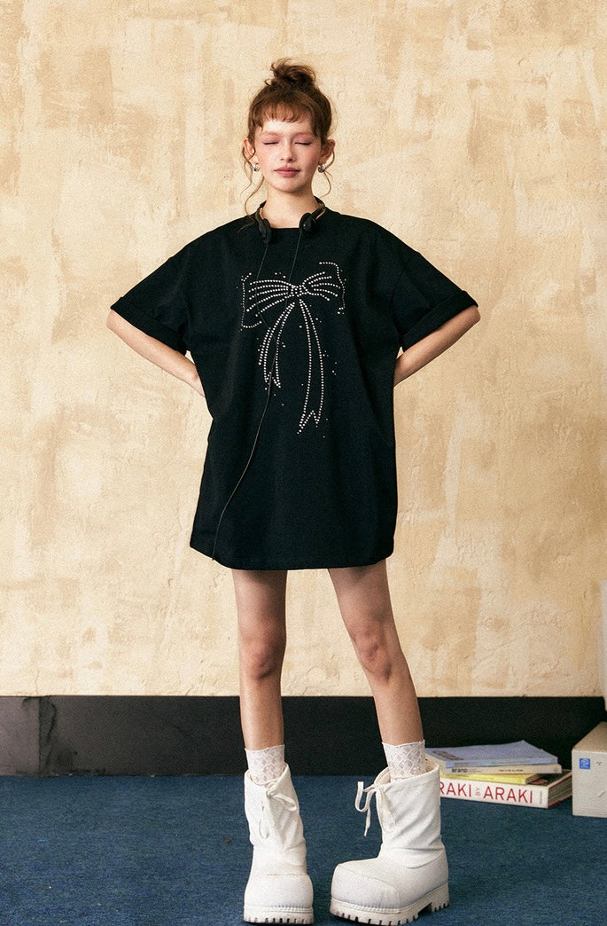 EZEK&STUDIO Ribbon Black short sleeve T-shirt