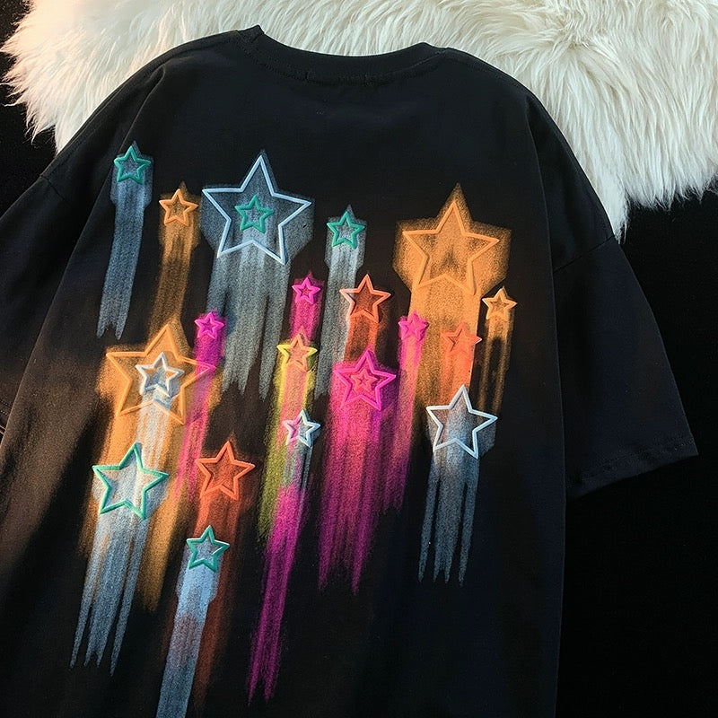 Konggeins American retro loose star print short sleeve T-shirt