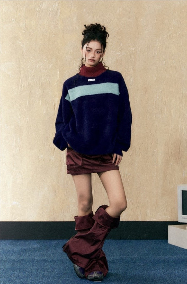 EZEK&STUDIO American Retro Splicing Contrast sweater