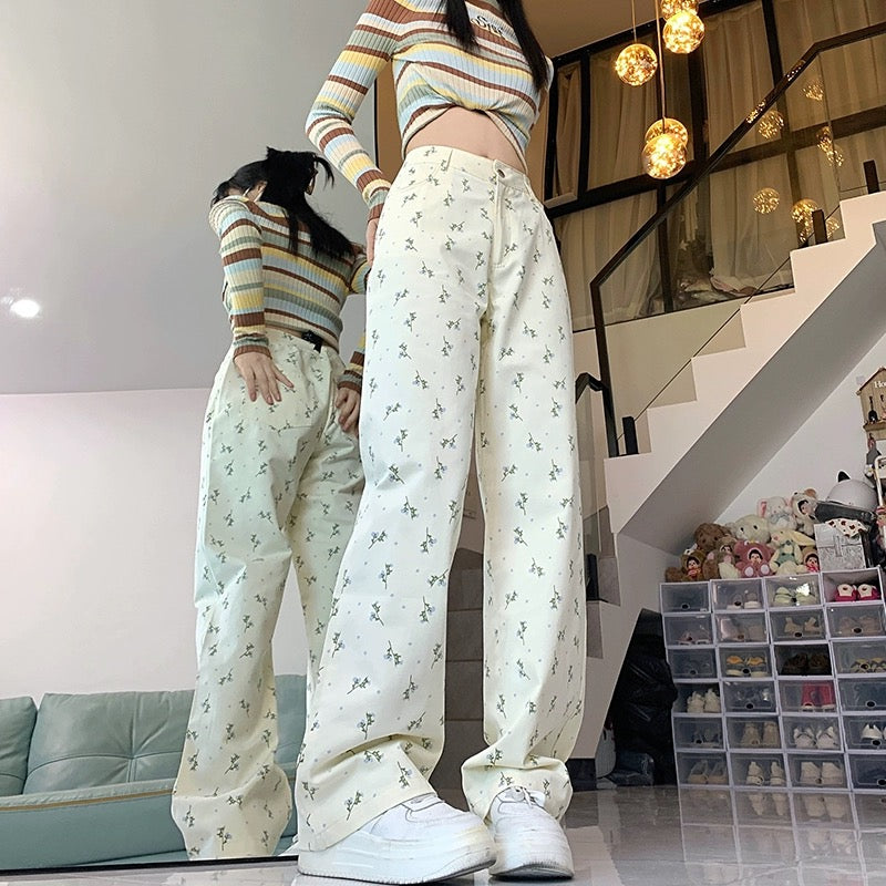 Konggeins Korean floral casual pants