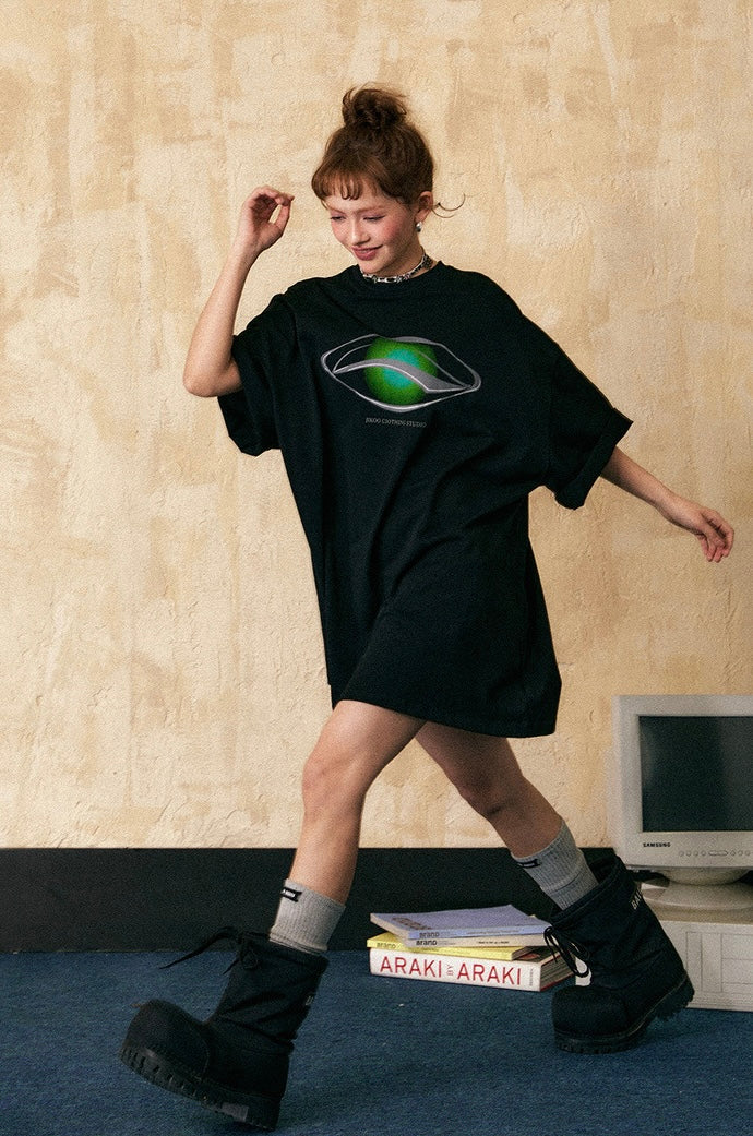 EZEK&STUDIO Niche Print Loose Trendy T-Shirt
